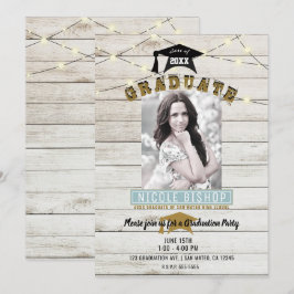 White Wood Lace Lights Graduparty Kaart