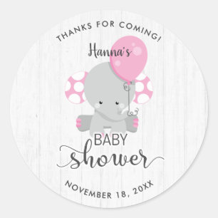 White Wood & Pink Elephant Baby shower Dank u Ronde Sticker