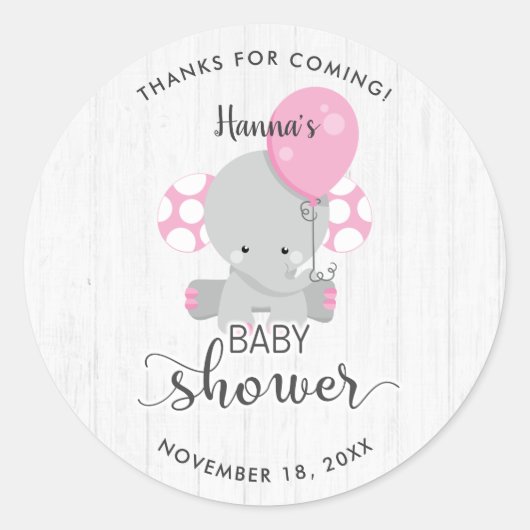 White Wood & Pink Elephant Baby shower Dank u Ronde Sticker (Voorkant)
