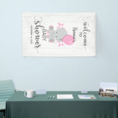 White Wood & Pink Elephant Baby shower Welkom Spandoek (Beurs)