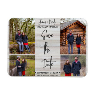 White Wood Rustic 4 Foto's Save the Date Wedding Magneet