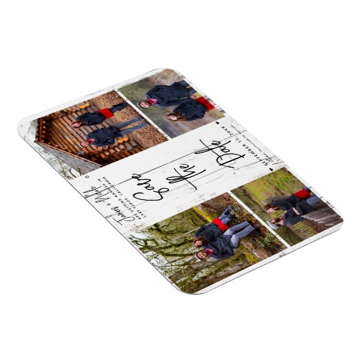 White Wood Rustic 4 Foto's Save the Date Wedding Magneet (Rechterzijde)