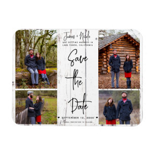 White Wood Rustic 4 Foto's Save the Date Wedding Magneet