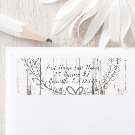 White Wood Rustic Farmhouse Country Weddenschap Etiket (Insitu)