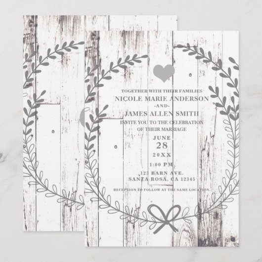 White Wood Rustic Farmhouse Country Weddenschap Kaart (Voorkant / Achterkant)
