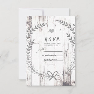 White Wood Rustic Farmhouse Country Weddenschap RS RSVP Kaartje