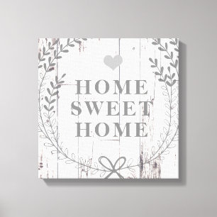 White Wood Rustic Farmhouse Home Sweet Home Canvas Afdruk