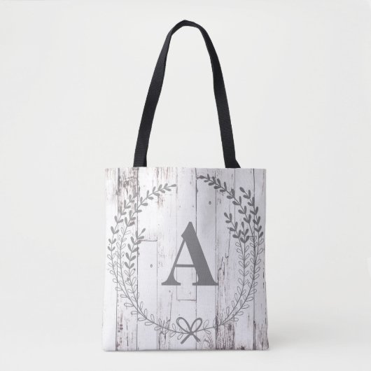 White Wood Rustic Farmhouse Monogram Letter Tote Bag (Voorkant)