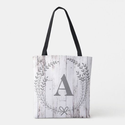 White Wood Rustic Farmhouse Monogram Letter Tote Bag (Achterkant)