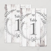 White Wood Rustic Wedding Table Number Zitplaatsen Kaart (Voorkant / Achterkant)