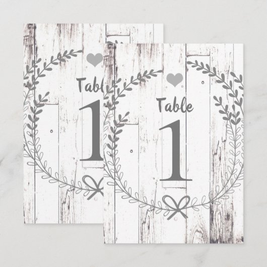 White Wood Rustic Wedding Table Number Zitplaatsen Kaart (Voorkant / Achterkant)