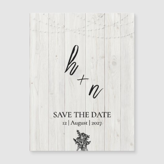 White Wood Save the Date Minimalistic Initials (Voorkant)