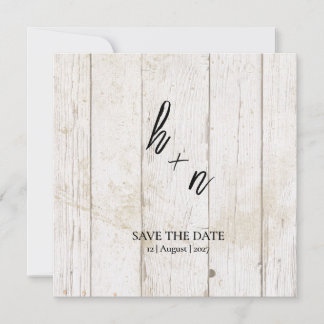 White Wood Save the Date Minimalistische Initialen