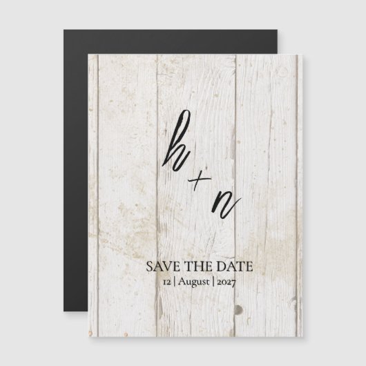 White Wood Save the Date Minimalistische Initialen (Voorkant / Achterkant)