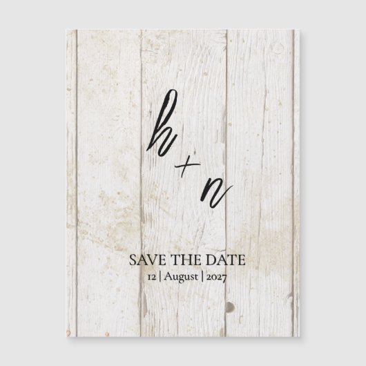 White Wood Save the Date Minimalistische Initialen (Voorkant)