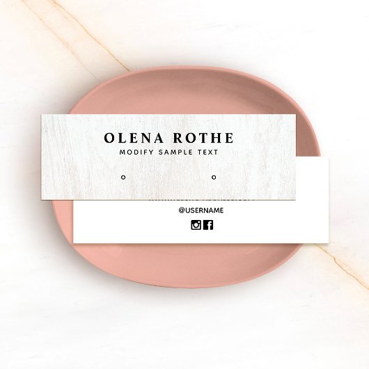 White Wood Stud oorklaar juwelier display Contactkaartje