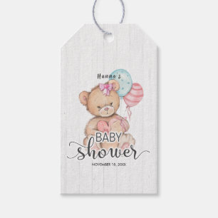 White Wood & Teddy Bear Meisje Baby shower Dank u Cadeaulabel