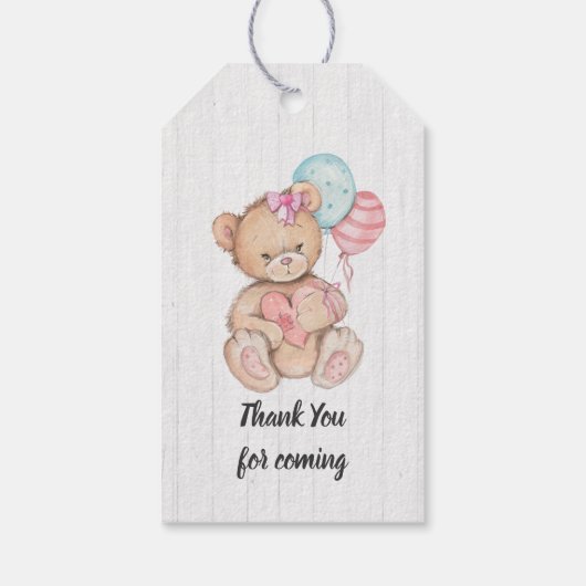 White Wood & Teddy Bear Meisje Baby shower Dank u Cadeaulabel (Achterkant)