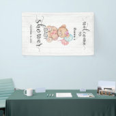 White Wood & Teddy Bear Meisje Baby shower Welkom Spandoek (Beurs)