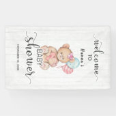 White Wood & Teddy Bear Meisje Baby shower Welkom Spandoek (Horizontaal)
