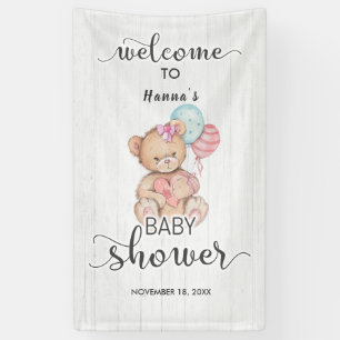 White Wood & Teddy Bear Meisje Baby shower Welkom Spandoek