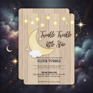 White Wood Twinkle Twinkle Little Star Baby shower Kaart