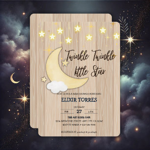 White Wood Twinkle Twinkle Little Star Baby shower Kaart