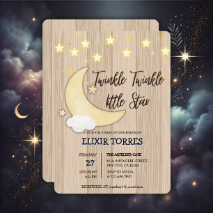 White Wood Twinkle Twinkle Little Star Baby shower Kaart