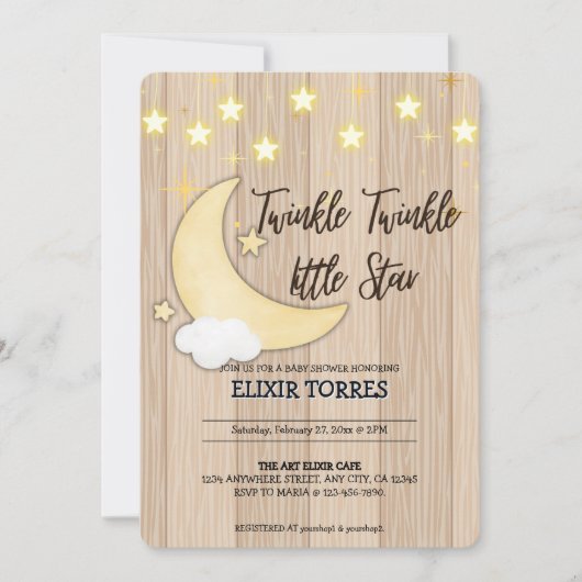 White Wood Twinkle Twinkle Little Star Baby shower Kaart (Voorkant)