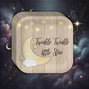 White Wood Twinkle Twinkle Little Star Baby shower Papieren Bordje