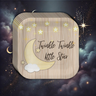 White Wood Twinkle Twinkle Little Star Baby shower Papieren Bordje