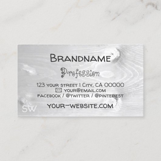 White Wooden Boards Rustic Tree Bark met Monogram Visitekaartje (Achterkant)