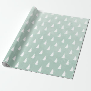 White Woodland Forest Spruce Trees Sage Green Cadeaupapier