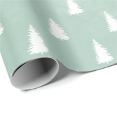 White Woodland Forest Spruce Trees Sage Green Cadeaupapier (Rol Hoek)