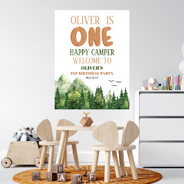 White Woodland Happy Camper eerste verjaardag Welk Poster