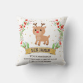 White Woodland Reindeer Baby Boy Birth Stats Kussen (Achterkant)