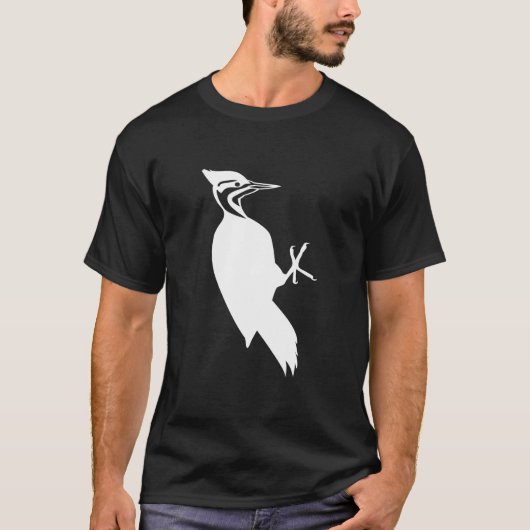 White Woodpecker Bird Print T-shirt (Voorkant)