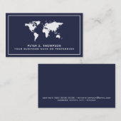 White WorldMap op donkerblauw internationaal Visitekaartje (Voorkant / Achterkant)