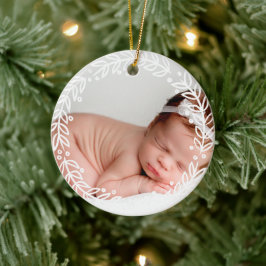 White Wreath | Eerste Kerstmis van Red Baby Keramisch Ornament