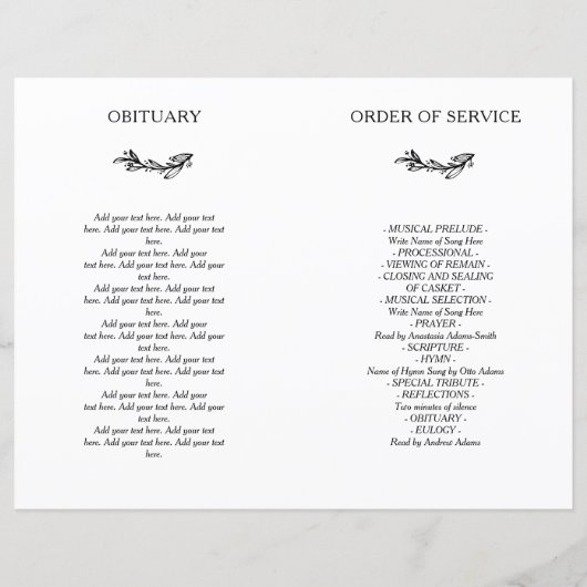 White Wreath Photo Celebration of Life Programme (Achterkant)