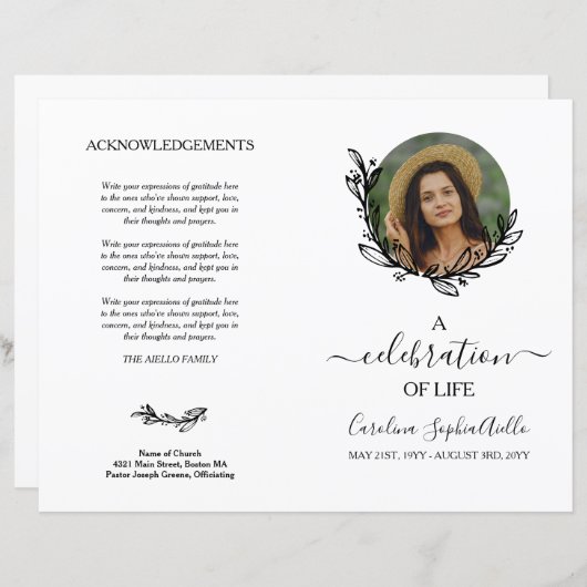 White Wreath Photo Celebration of Life Programme (Voorkant / Achterkant)