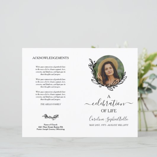 White Wreath Photo Celebration of Life Programme (Staand voorkant)