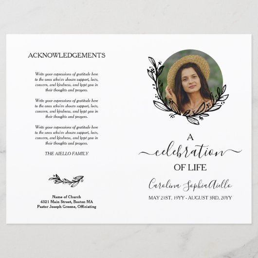White Wreath Photo Celebration of Life Programme (Voorkant)