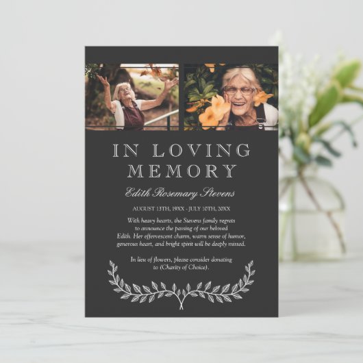 White WreatPhoto in Loving Memory Annountion Aankondiging (Staand voorkant)