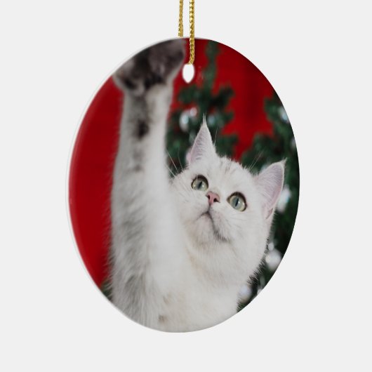 White XMAS Cat Keramisch Ornament (Rechts)