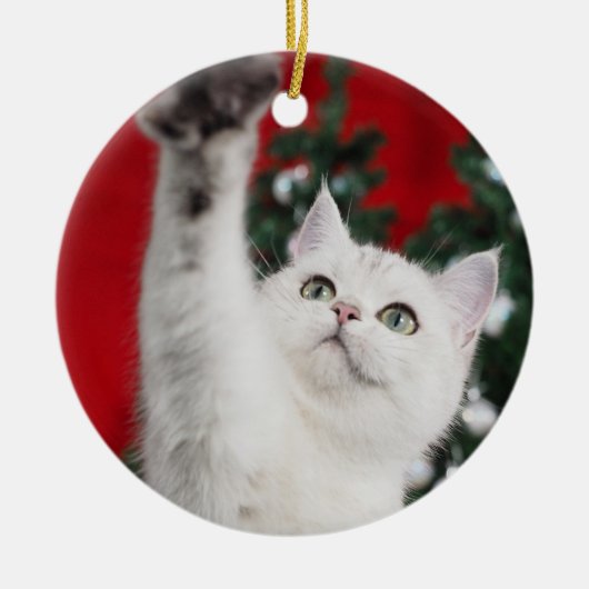 White XMAS Cat Keramisch Ornament (Voorkant)