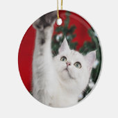 White XMAS Cat Keramisch Ornament (Links)