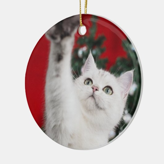 White XMAS Cat Keramisch Ornament (Links)