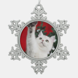 White XMAS Cat Tin Sneeuwvlok Ornament