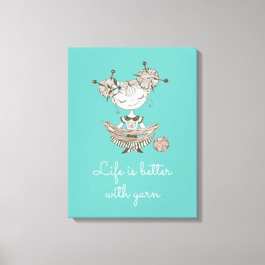 White Yarn Lover Girl Canvas Afdruk (Voorkant)